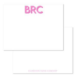 Pink Two Tone Block Monogram Flat Notecards