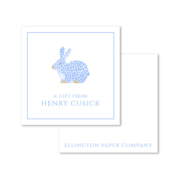Fishscale Pattern Blue Bunny Enclosure Cards and Stickers