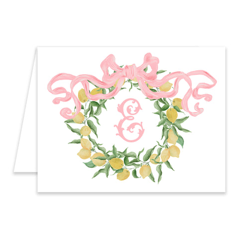 Pretty Bow in Pink and Lemon Wreath Folded Notecards