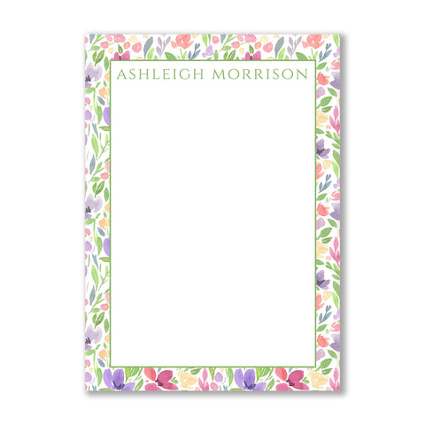 Spring Flowers Notepad with Green Block Name