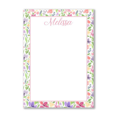 Spring Flowers Notepad with Pink Script Name