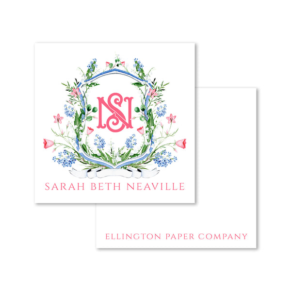 Monogram Pink and Blue Crest Enclosure Cards and Stickers
