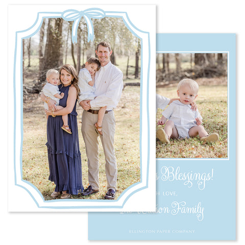 Bow Frame Vertical Holiday Photo Card, Blue