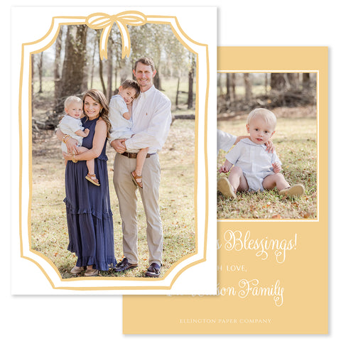 Bow Frame Vertical Holiday Photo Card, Gold