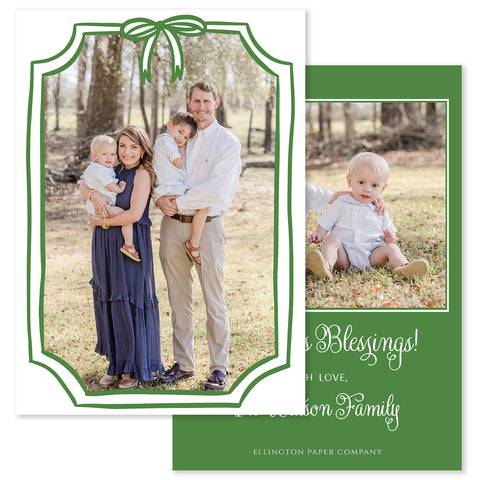 Bow Frame Vertical Holiday Photo Card, Green