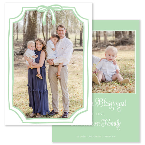 Bow Frame Vertical Holiday Photo Card, Light Green