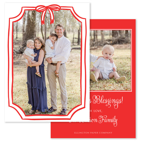 Bow Frame Vertical Holiday Photo Card, Red