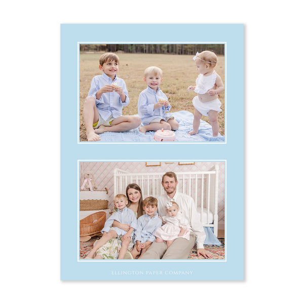 Festive Bow Vertical Holiday Photo Card, Blue