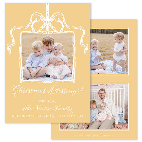 Festive Bow Vertical Holiday Photo Card, Gold