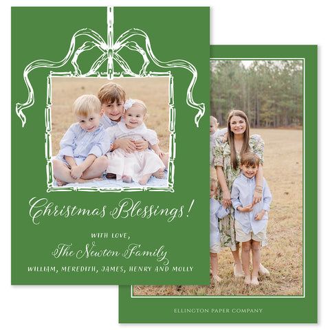Festive Bow Vertical Holiday Photo Card, Green