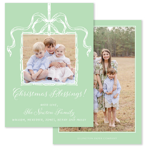 Festive Bow Vertical Holiday Photo Card, Light Green
