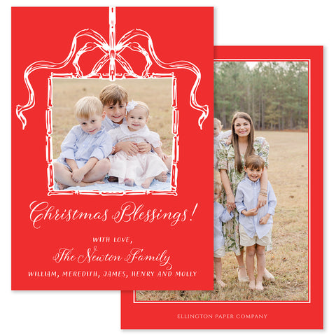 Festive Bow Vertical Holiday Photo Card, Red