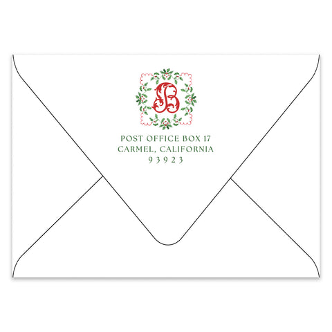 Festive Holly Crest Holiday Photo Card Address Printing Add-On