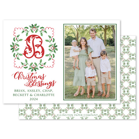Festive Holly Crest Holiday Photo Card