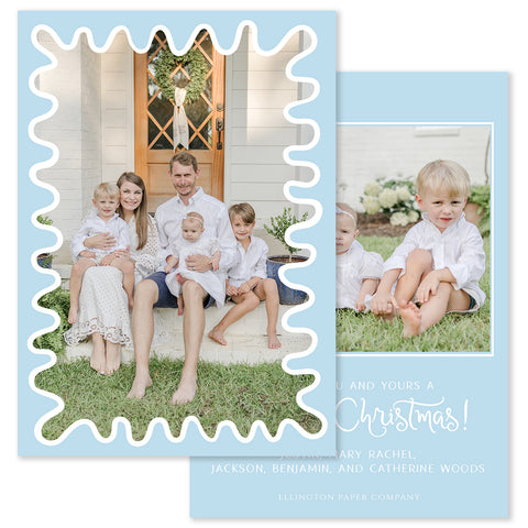 Funky Frame Vertical Holiday Photo Card, Blue