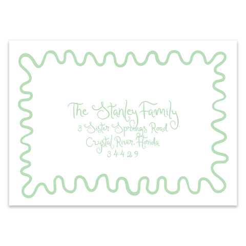 Funky Frame Vertical Holiday Photo Card, Light Green Address Printing Add-On
