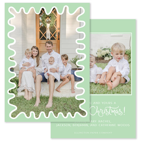 Funky Frame Vertical Holiday Photo Card, Light Green