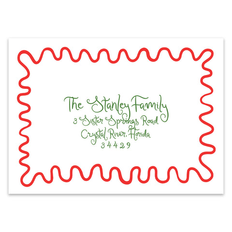 Funky Frame Vertical Holiday Photo Card, Red and Green Address Printing Add-On