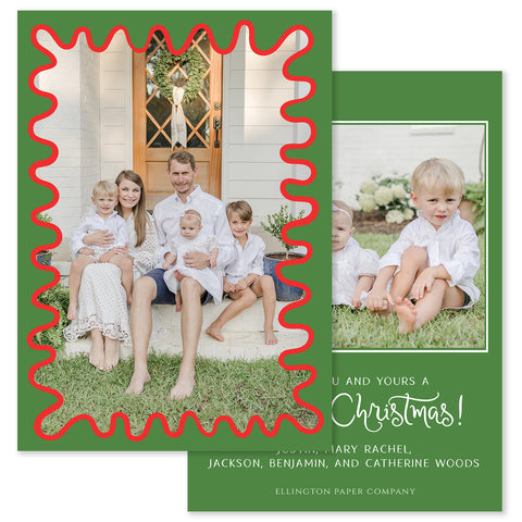 Funky Frame Vertical Holiday Photo Card, Red and Green