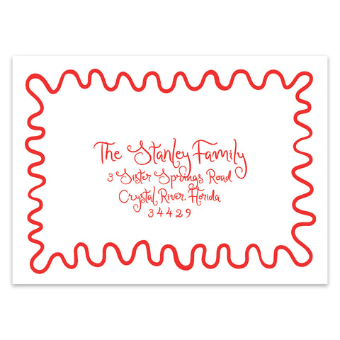 Funky Frame Vertical Holiday Photo Card, Red Address Printing Add-On