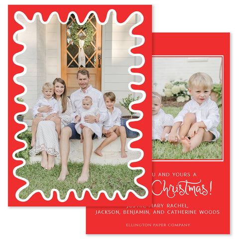 Funky Frame Vertical Holiday Photo Card, Red