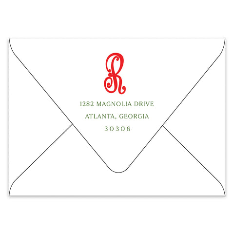 Holly Monogram Crest Holiday Photo Card Address Printing Add-On