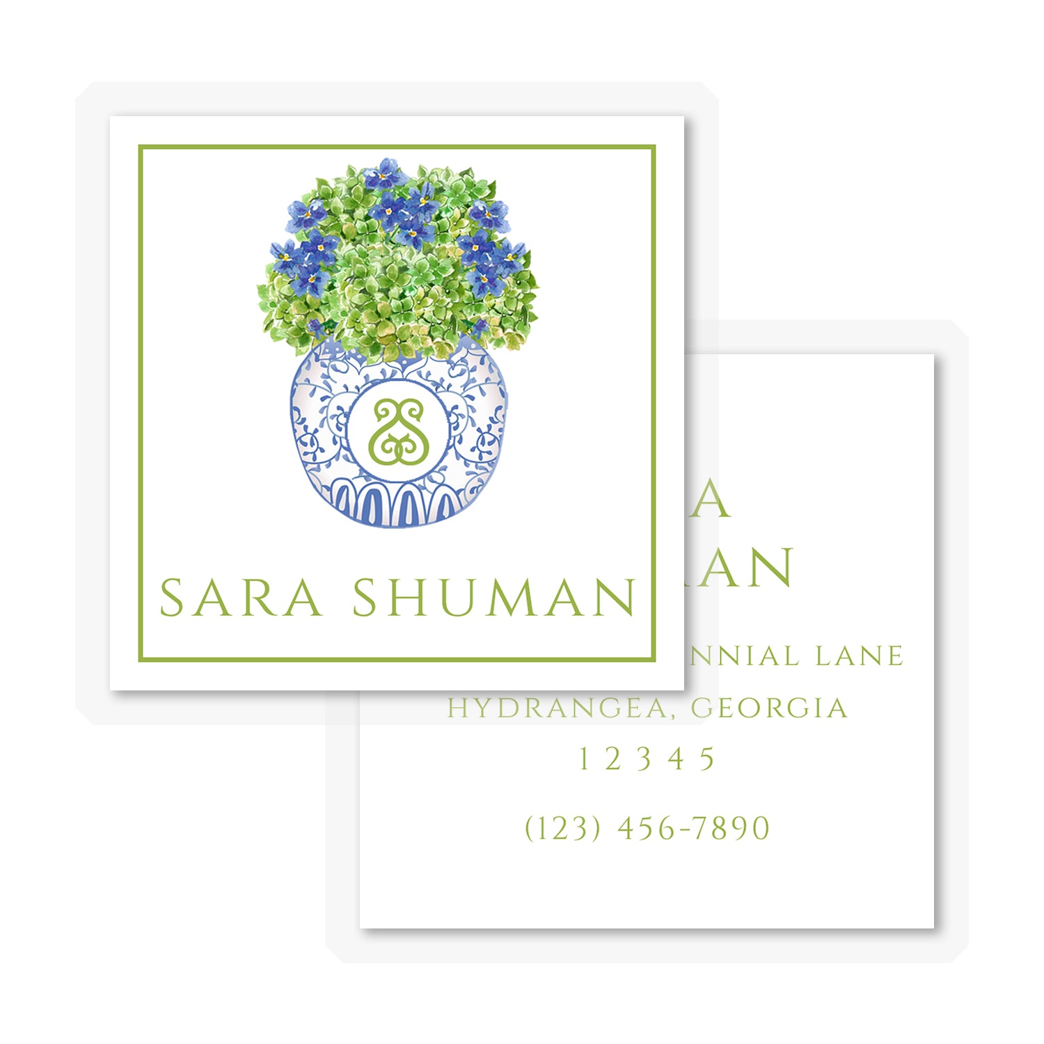 Hydrangea and Monogram Ginger Jar Laminated Bag Tag