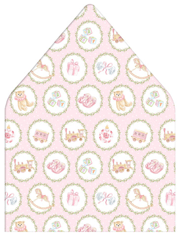 Merry Little Christmas Crest Holiday Photo Card Envelope Liner Add-On, Pink