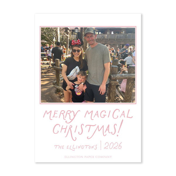 Magical Christmas Vertical Holiday Photo Card, Pink