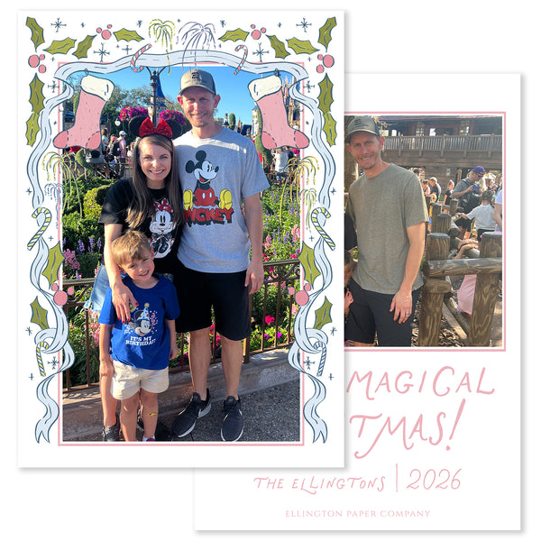 Magical Christmas Vertical Holiday Photo Card, Pink