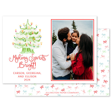 Making Spirits Bright Holiday Photo Card, Green Tree