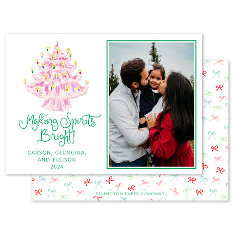 Making Spirits Bright Holiday Photo Card, Pink Tree