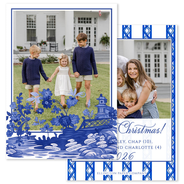 Natale Garden Vertical Holiday Photo Card, Blue