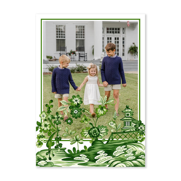 Natale Garden Vertical Holiday Photo Card, Green
