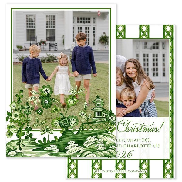 Natale Garden Vertical Holiday Photo Card, Green