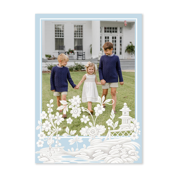 Natale Garden Vertical Holiday Photo Card, Light Blue