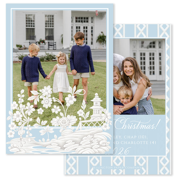 Natale Garden Vertical Holiday Photo Card, Light Blue