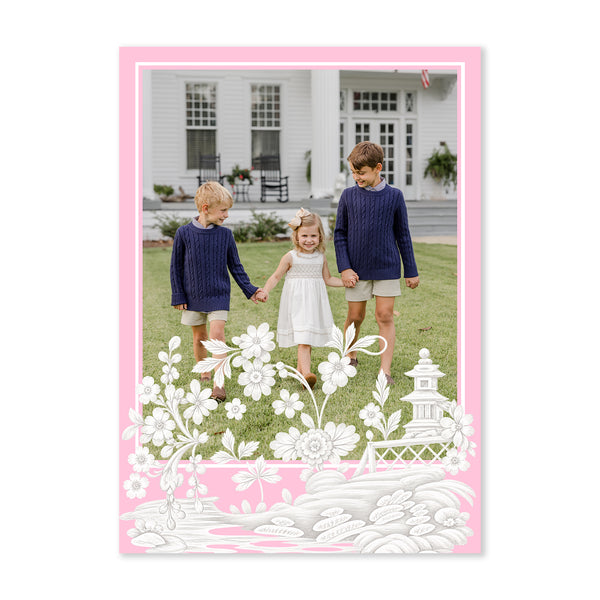 Natale Garden Vertical Holiday Photo Card, Pink