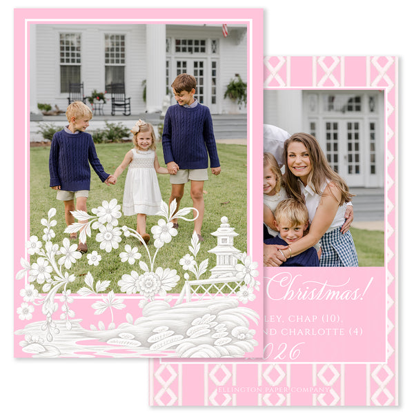 Natale Garden Vertical Holiday Photo Card, Pink