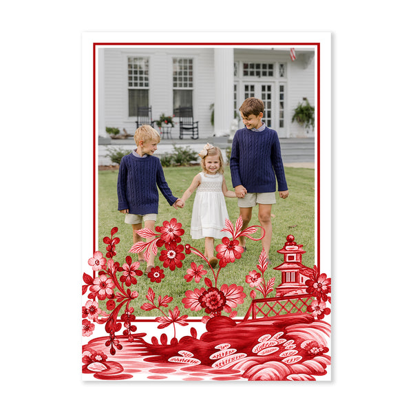 Natale Garden Vertical Holiday Photo Card, Red