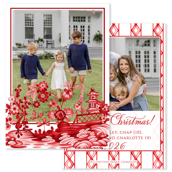 Natale Garden Vertical Holiday Photo Card, Red