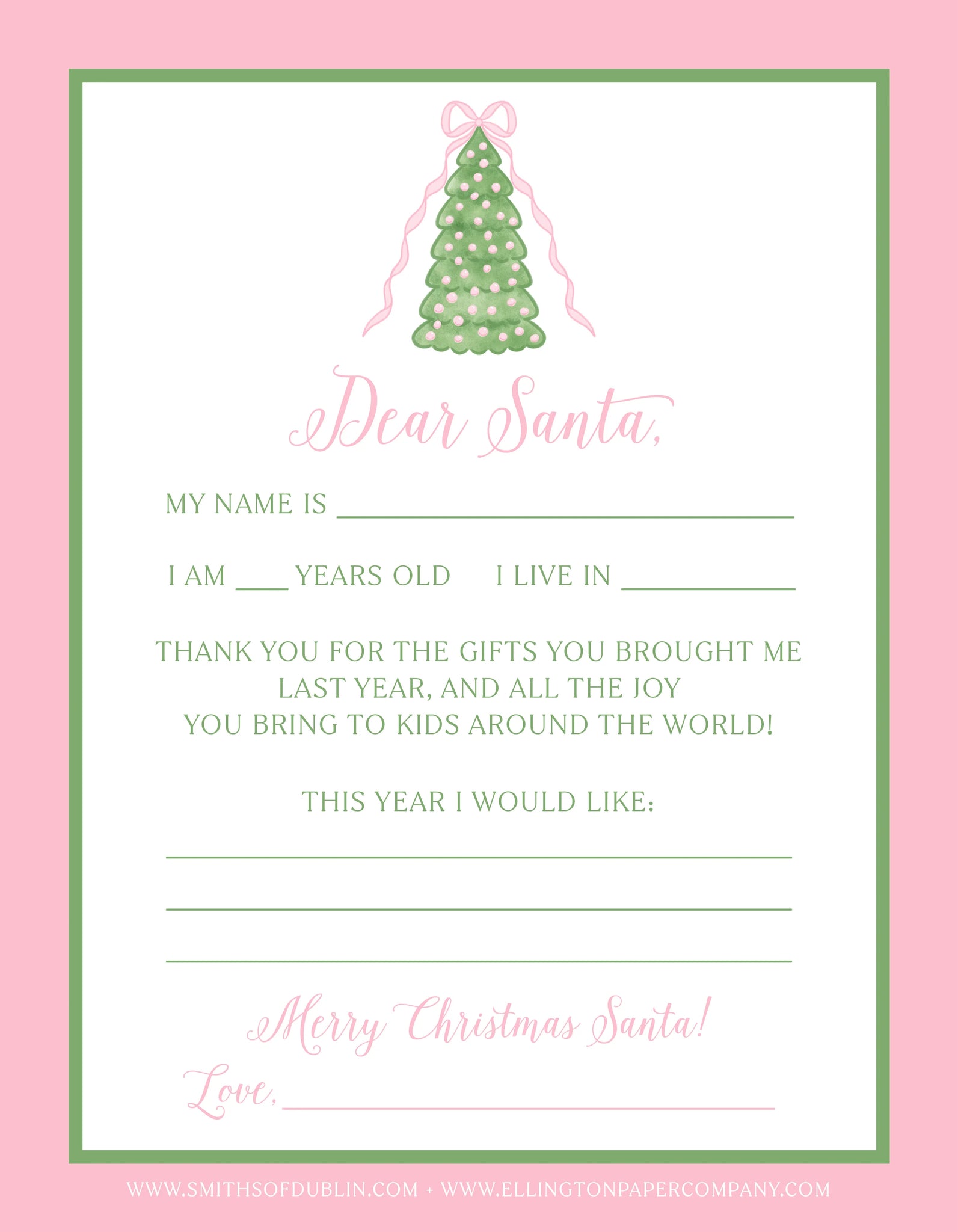 Dear Santa, Pink - FREE