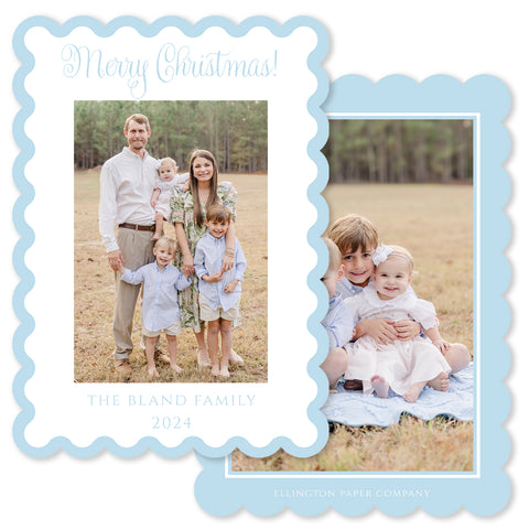 Simple Scallop Vertical Holiday Photo Card, Blue