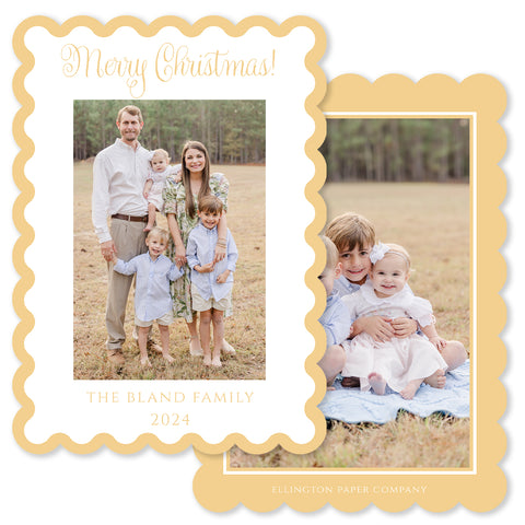Simple Scallop Vertical Holiday Photo Card, Gold
