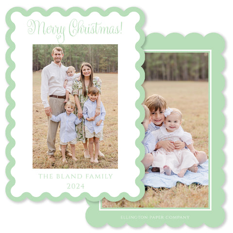 Simple Scallop Vertical Holiday Photo Card, Light Green
