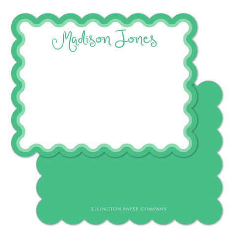 Green Scallop Edge Flat Notecards, Script