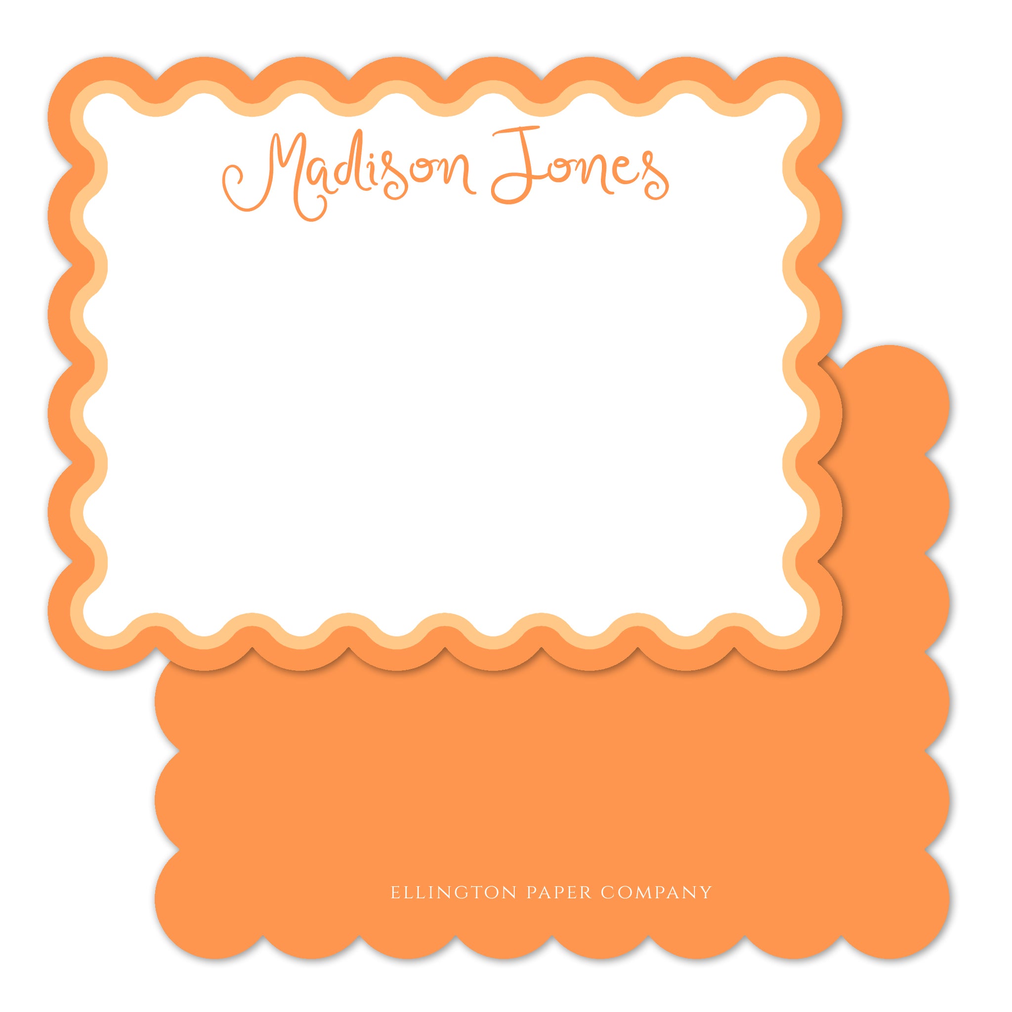 Creamsicle Scallop Edge Flat Notecards, Script