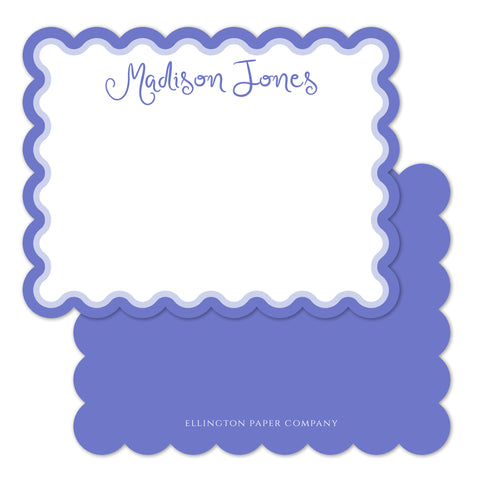 Periwinkle Scallop Edge Flat Notecards, Script