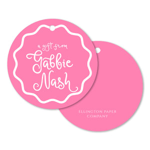 Pink Circle Gift Tags and Stickers, Script