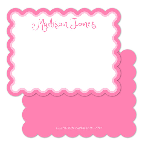 Pink Scallop Edge Flat Notecards, Script